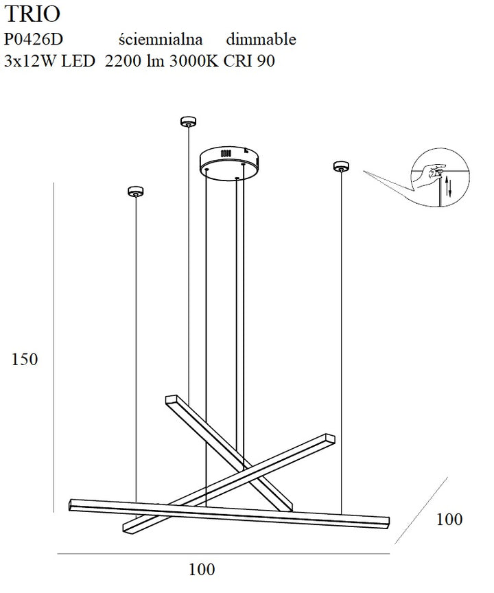 Lustra suspendata TRIO 3 aurie dimabila Maxlight P0426D