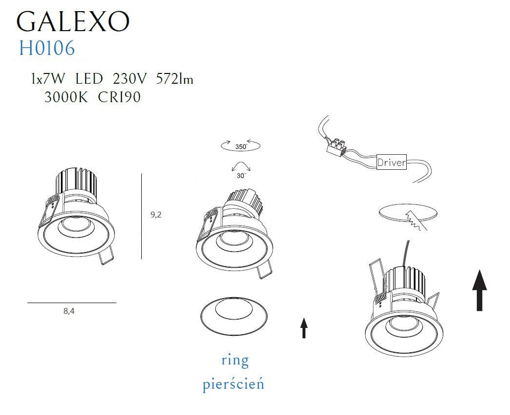 Spot incastrat Galexo Led 7w alb Maxlight H0106