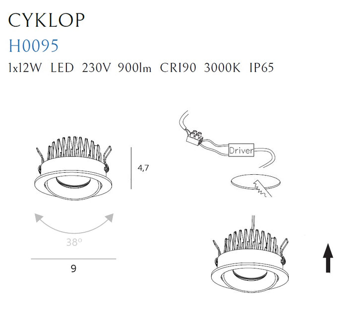 Spot incastrat de exterior Cyklop negru Ip65 Maxlight H0095