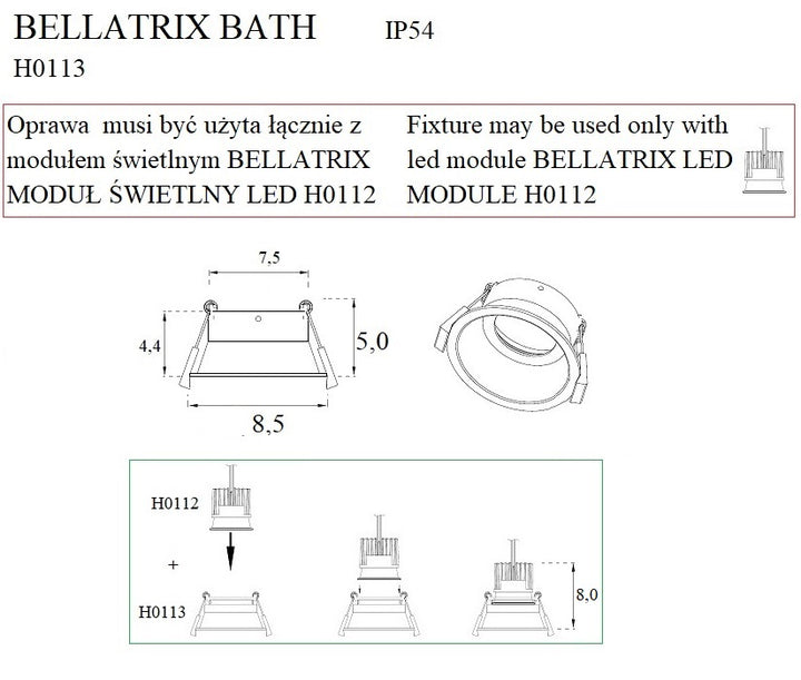 Rama pentru led Bellatrix Bath alb Ip54- compatibil cu modulul Led H0112 Maxlight H0113