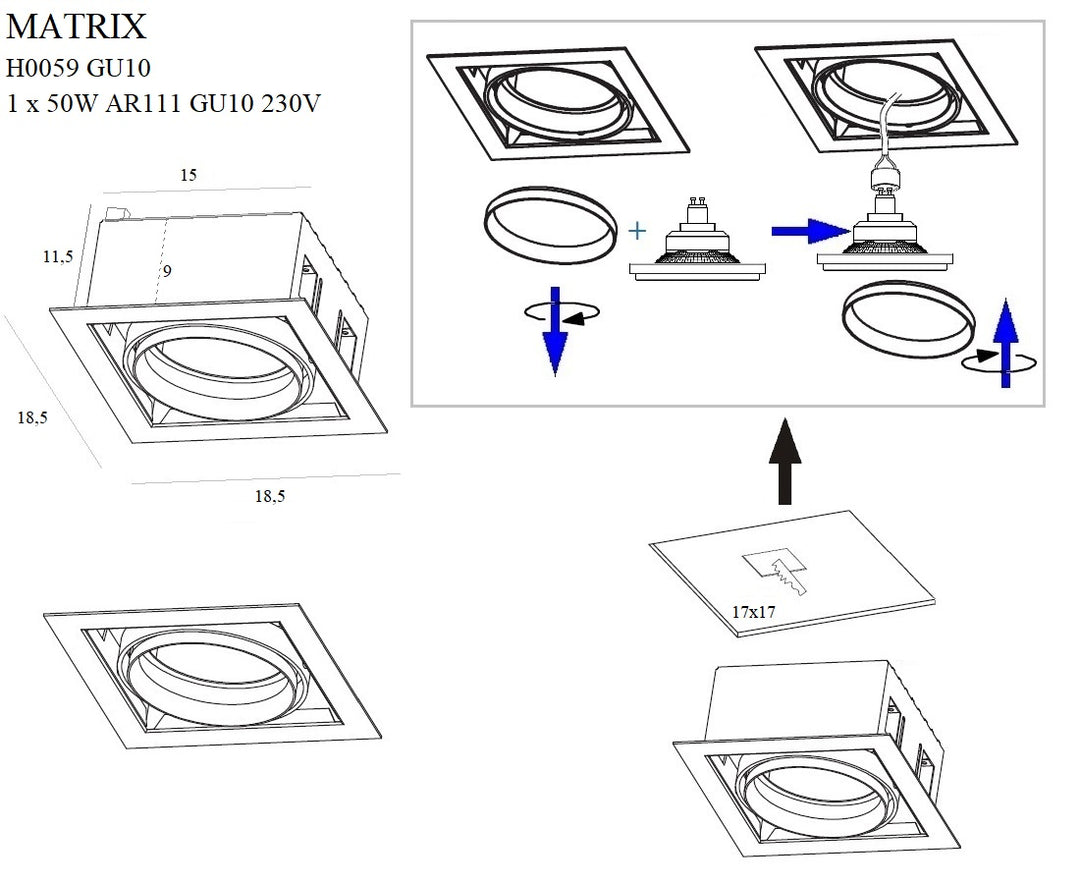 Spot incastrat Matrix I alb  Maxlight H0059