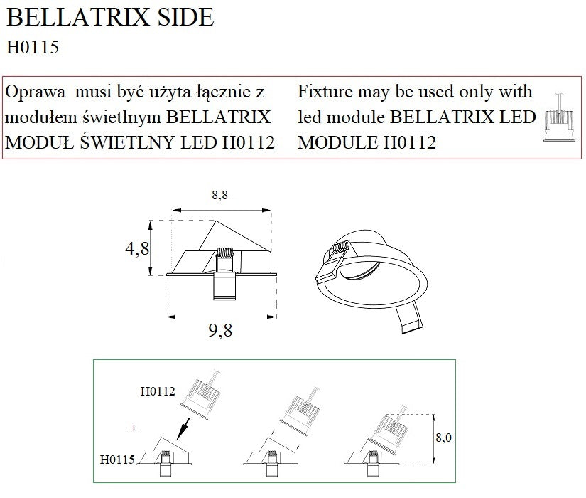 Rama pentru led  Bellatrix Side alb - compatibil cu modulul Led H0112 Maxlight H0115