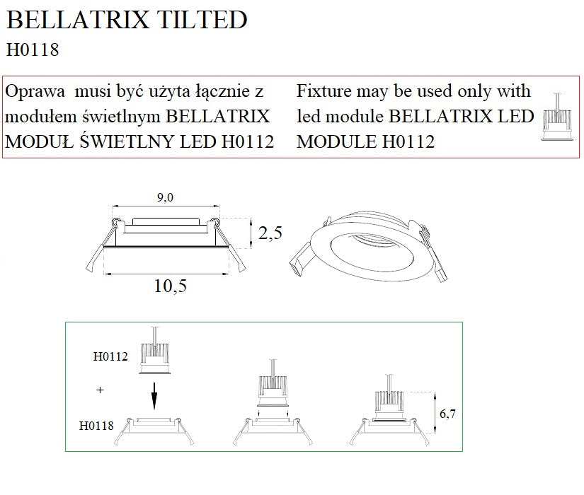 Rama pentru led  Bellatrix Tilted Negru - compatibil cu modulul Led H0112 Maxlight H0118