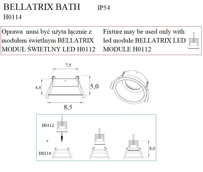 Rama pentru led Bellatrix Bath Negru Ip54 - compatibil cu modulul  Led H0112 Maxlight H0114