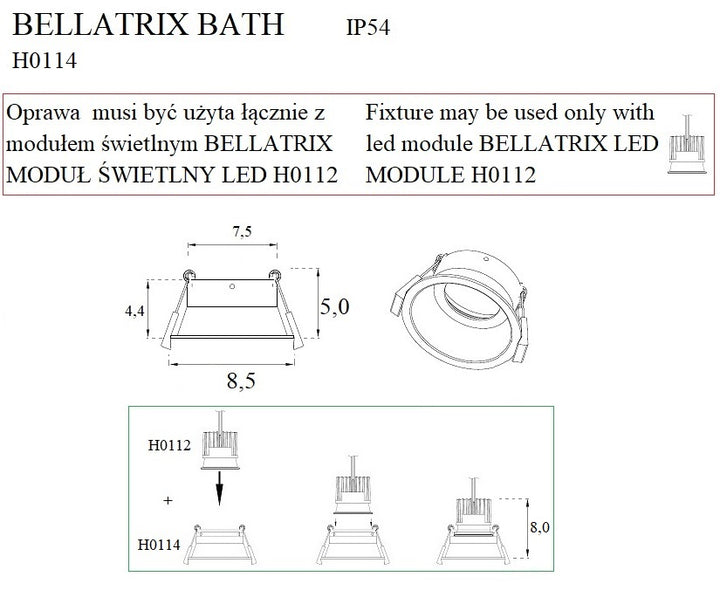 Rama pentru led Bellatrix Bath Negru Ip54 - compatibil cu modulul  Led H0112 Maxlight H0114