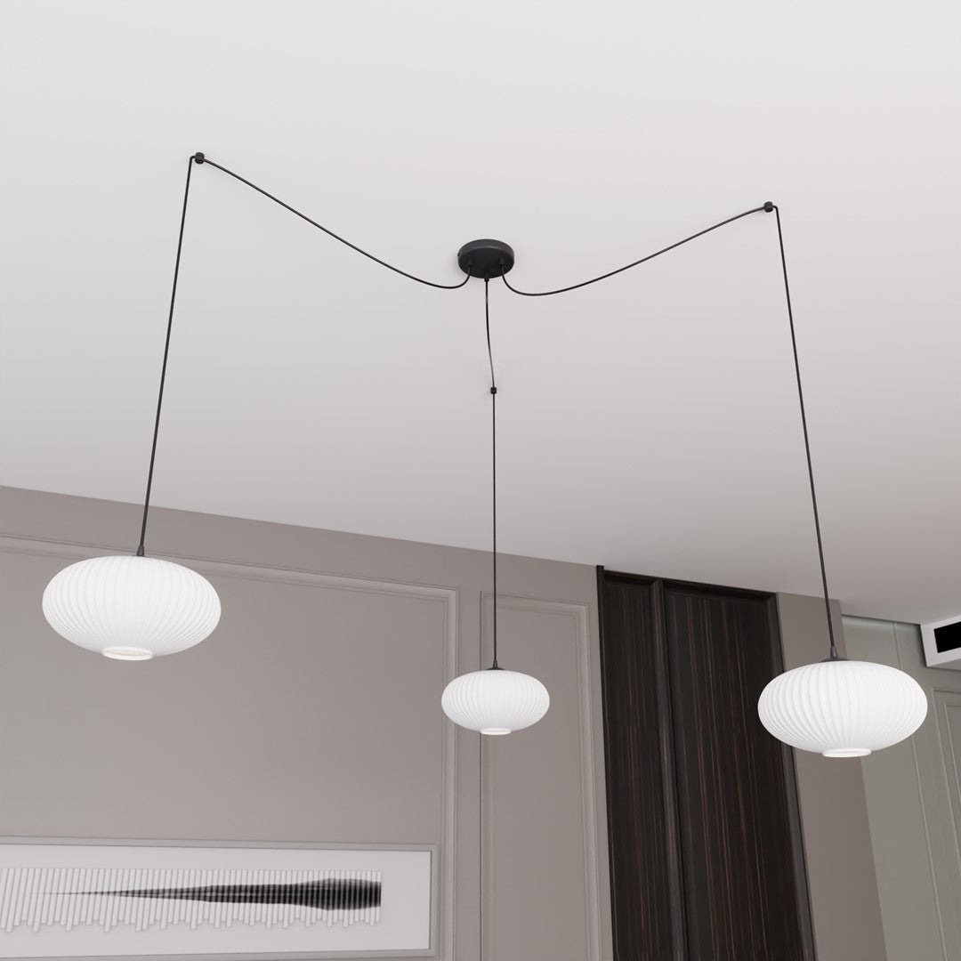 Lustra suspendata ORIGO 3 neagra cu abajur opal