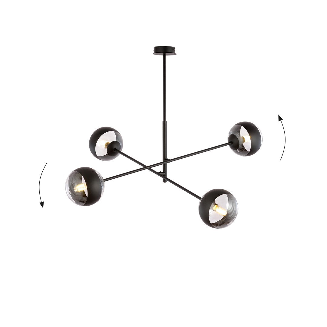 Lustra LINEAR 4 neagra cu abajur dungat