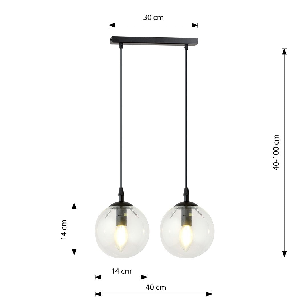 Lustra suspendata cu 2 pendule COSMO 2 neagra cu abajur transparent