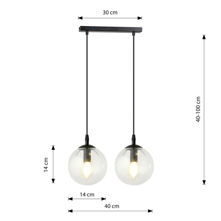 Lustra suspendata cu 2 pendule COSMO 2 neagra cu abajur transparent