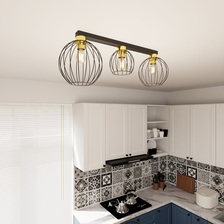 Plafoniera NEST 3 neagra cu auriu