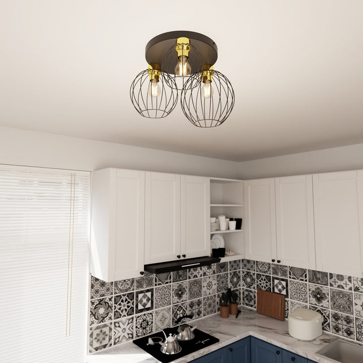 Plafoniera NEST 3PREM neagra cu auriu
