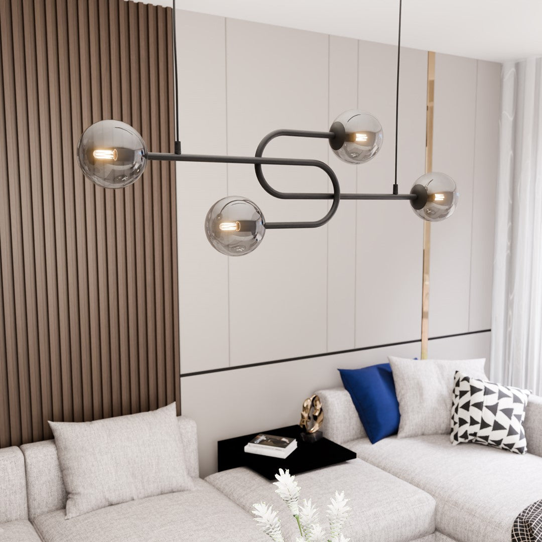 Lustra ATRIA 4 neagra cu abajur grafit
