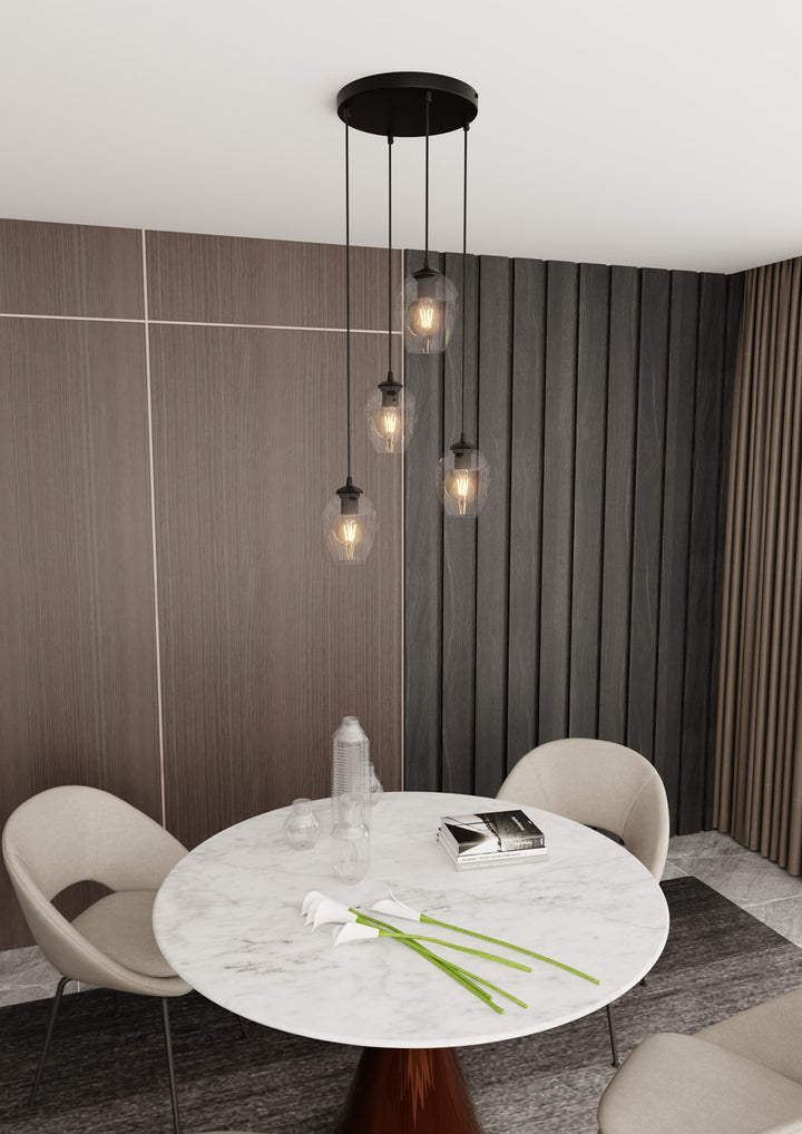 Lustra suspendata ISTAR 4 neagra PREMIUM cu abajur transparent