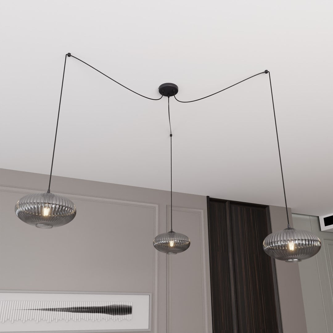 Lustra suspendata ORIGO 3 neagra cu abajur grafit