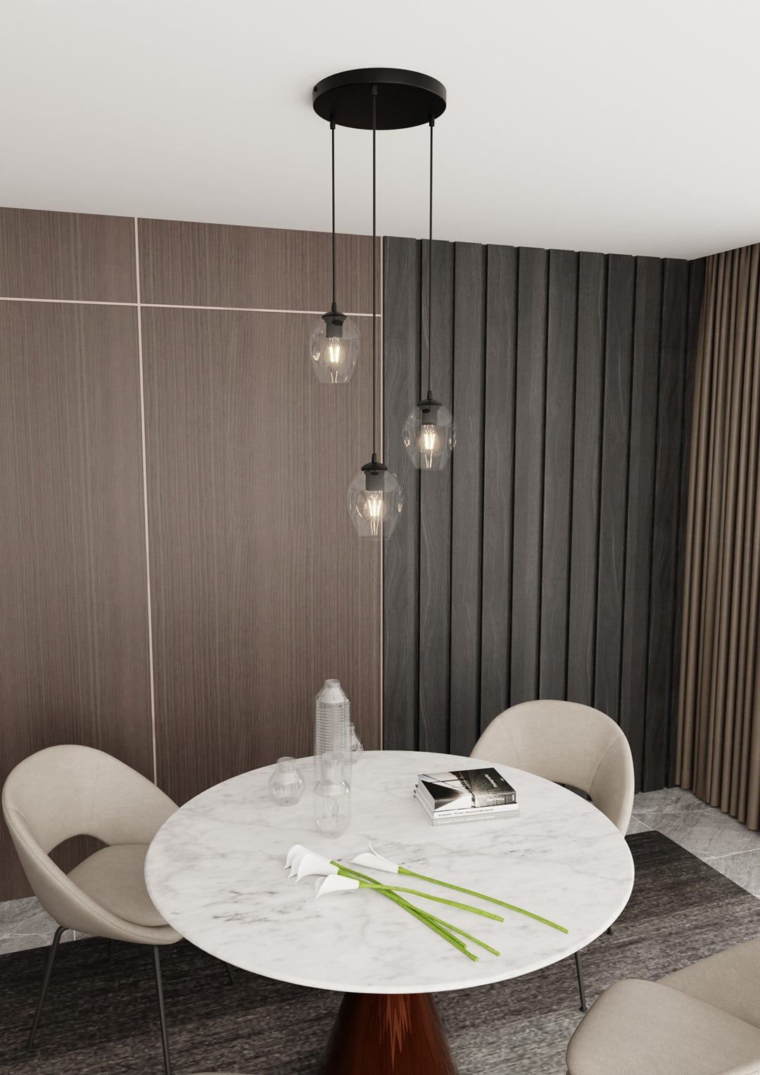 Lustra suspendata ISTAR 3 neagra PREMIUM cu abajur transparent