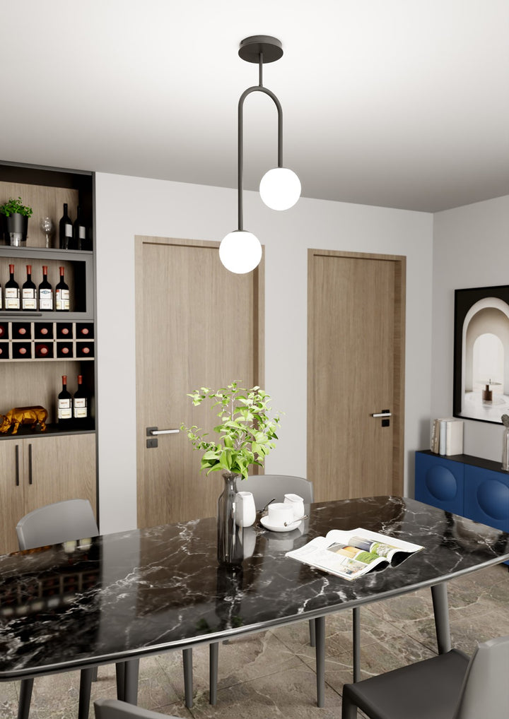 Lustra ATRIA 2 neagra cu abajur opal