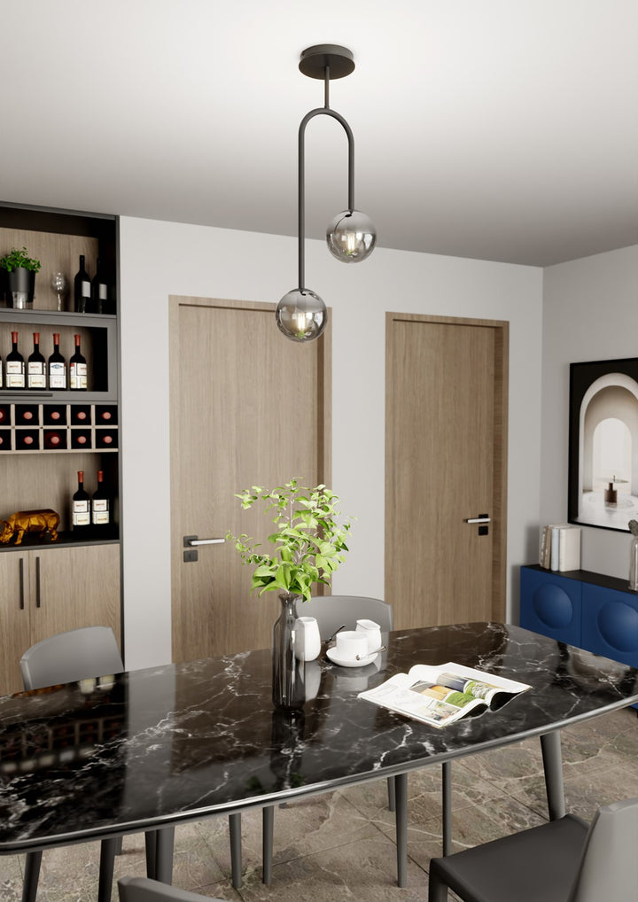 Lustra ATRIA 2 neagra cu abajur grafit