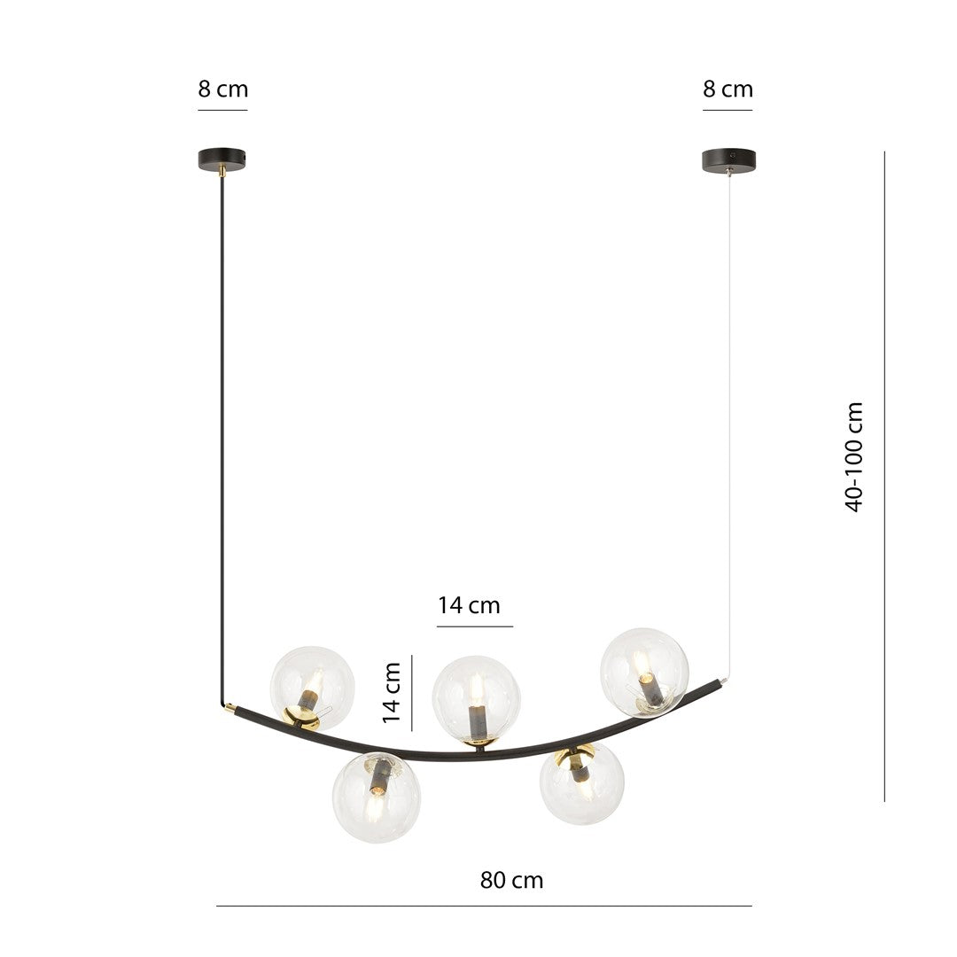 Lustra suspendata RITZ 5 neagra cu abajur transparent