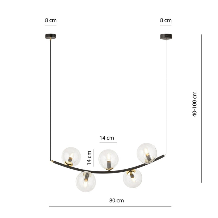 Lustra suspendata RITZ 5 neagra cu abajur transparent