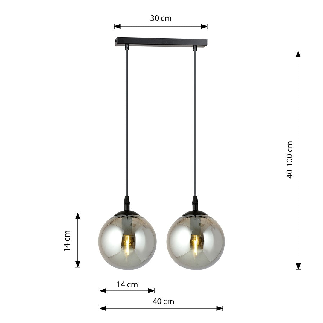 Lustra suspendata cu 2 pendule COSMO 2 neagra cu abajur grafit