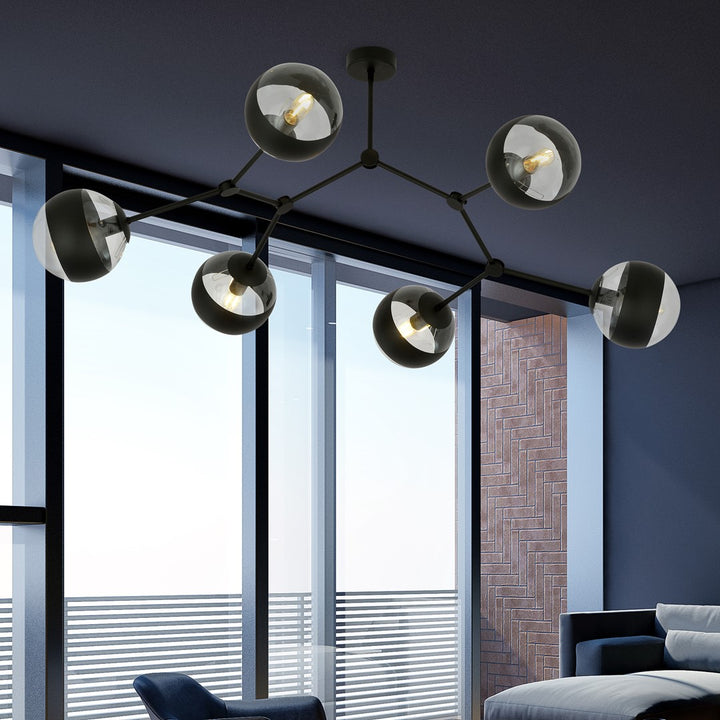 Plafoniera SPACE 6 neagra cu dungi