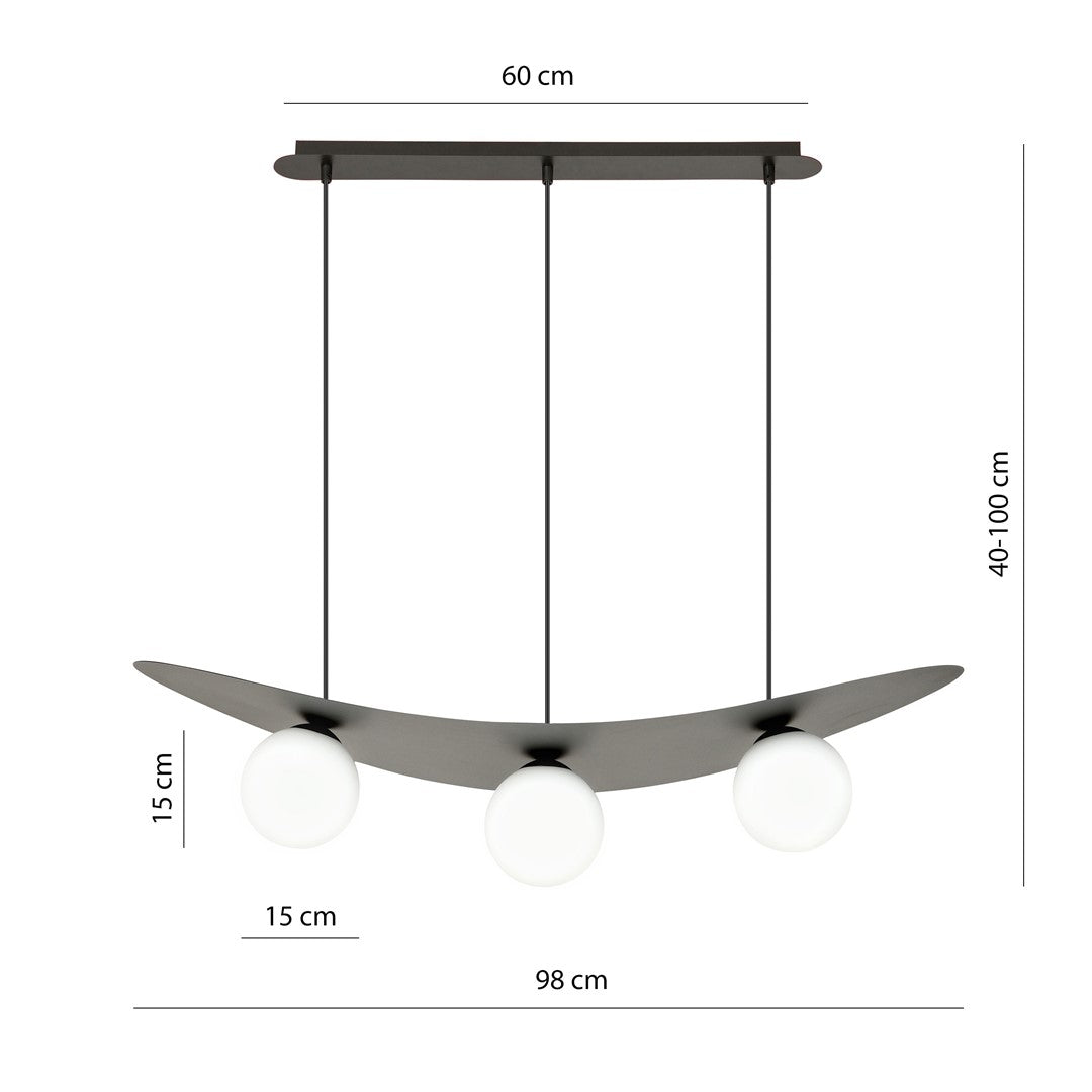 Lustra suspendata AURA 3 neagra cu abajur opal
