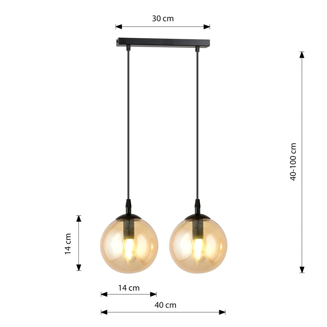 Lustra suspendata cu 2 pendule COSMO 2 neagra cu abajur chihlimbar
