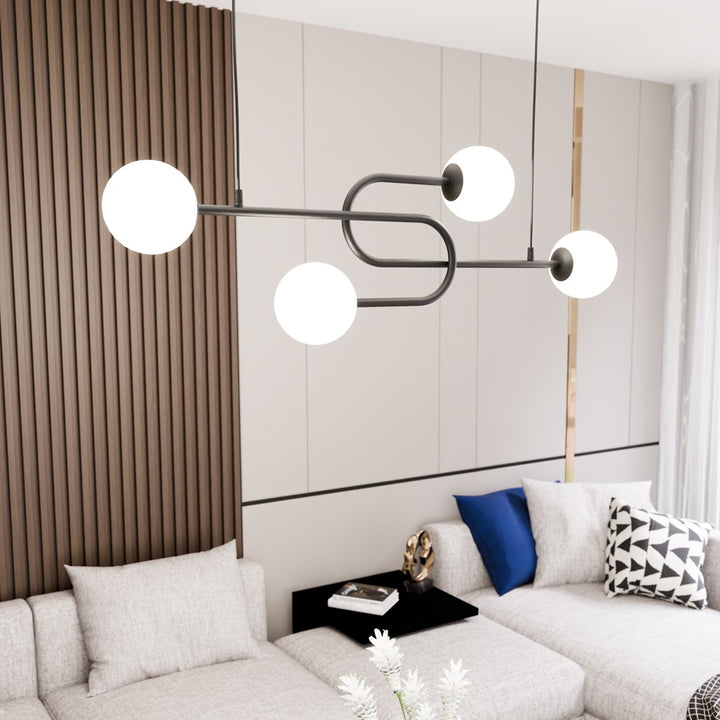Lustra ATRIA 4 neagra cu abajur opal