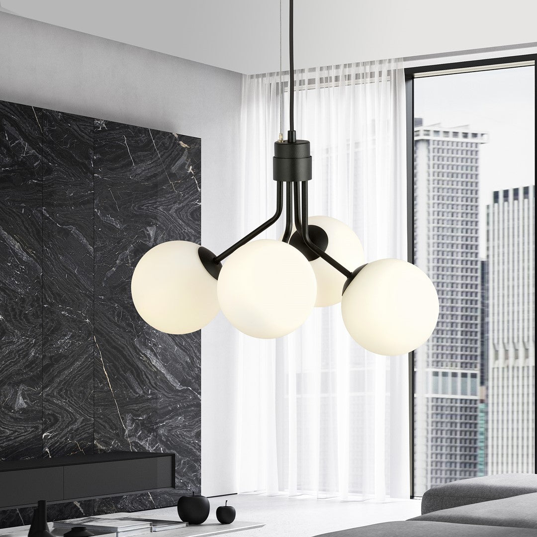 Lustra suspendata NOVA 4 neagra/opal