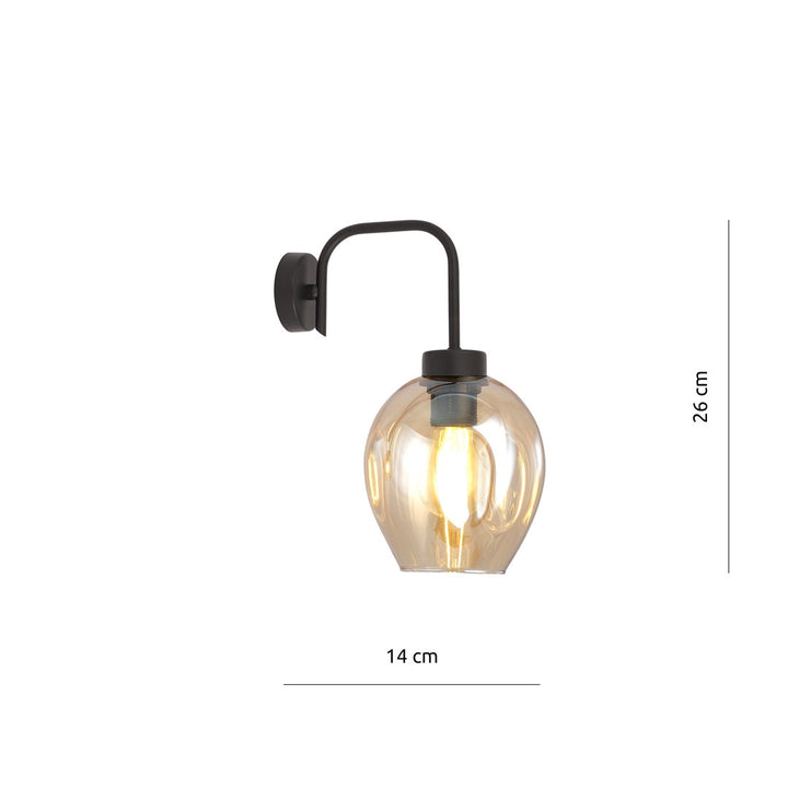 Aplica de perete LUKKA K1 neagra cu abajur chihlimbar