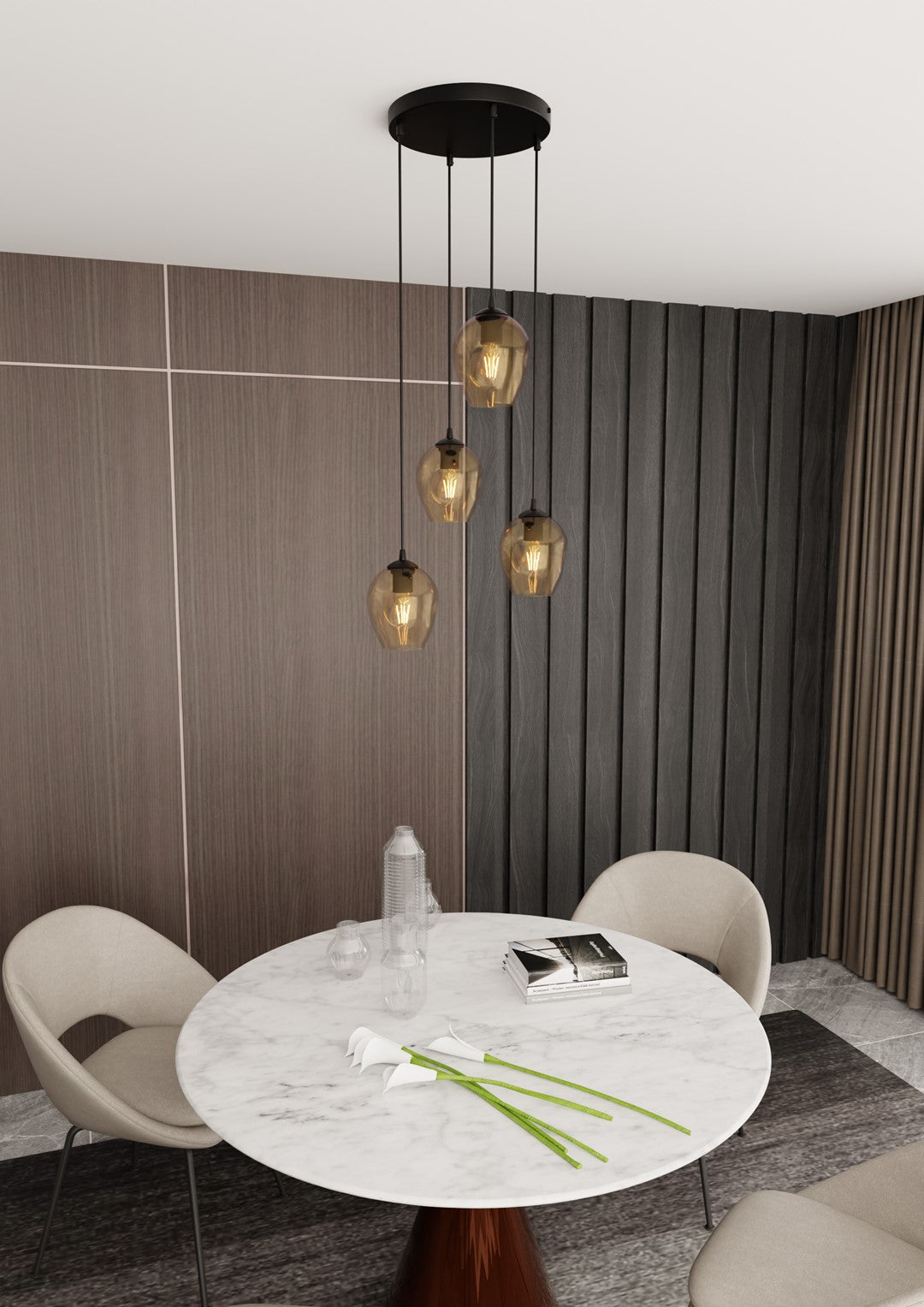 Lustra suspendata ISTAR 4 neagra PREMIUM chihlimbar