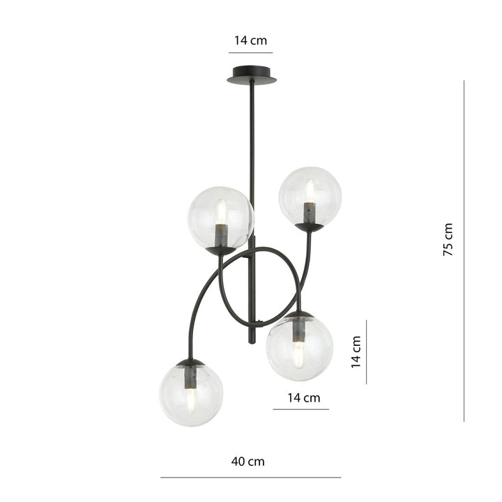 Lustra ARCHI 4B neagra cu abajur transparent