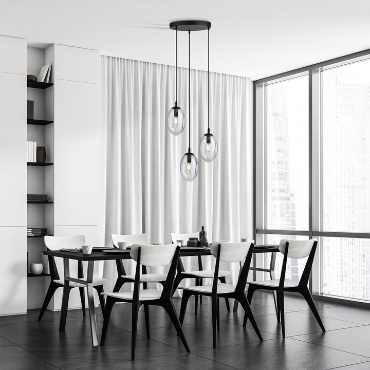 Lustra suspendata ASTRAL 3 neagra PREMIUM cu abajur transparent