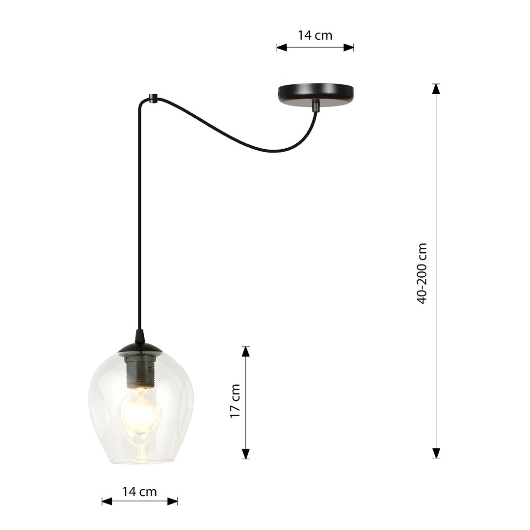 Pendul LEVEL 1 negru cu abajur transparent