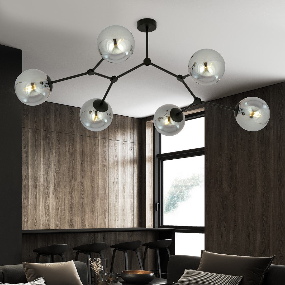 Plafoniera SPACE 6 neagra cu abajur grafit