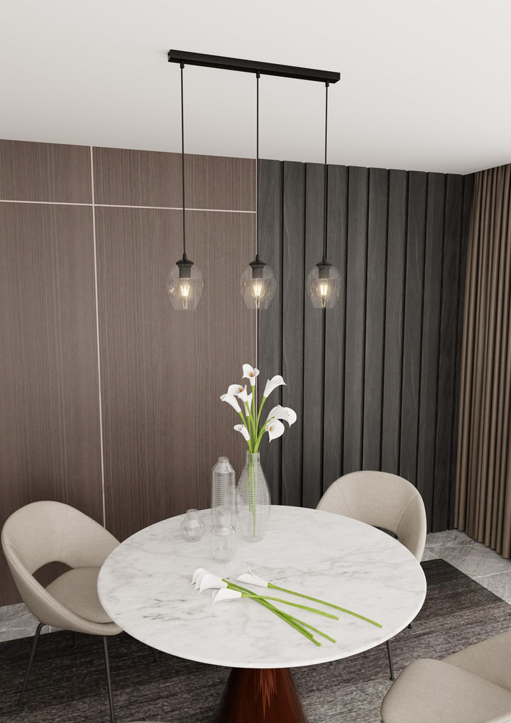 Lustra suspendata ISTAR 3 neagra cu abajur transparent