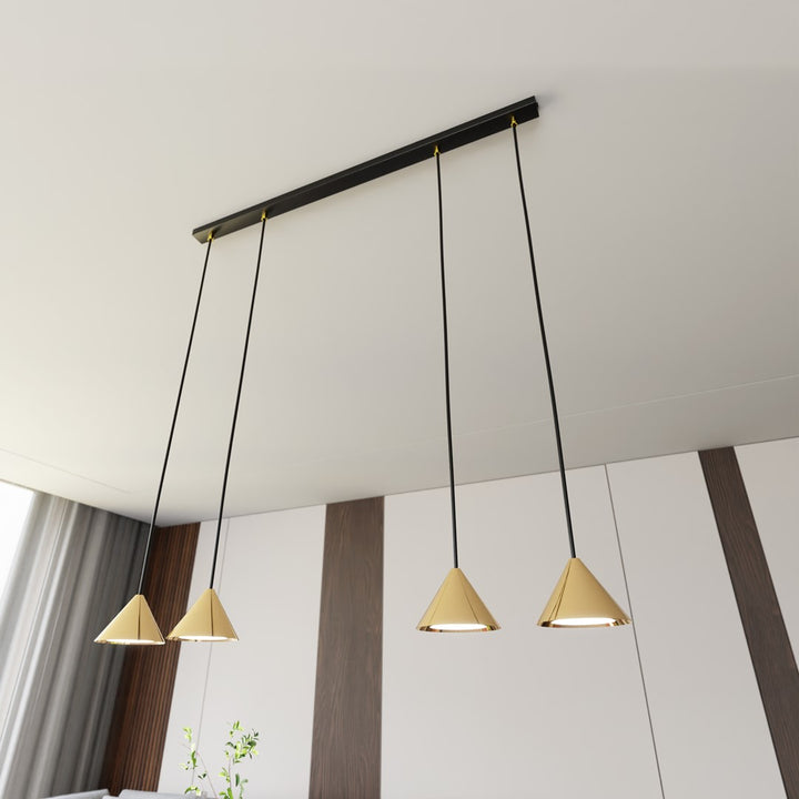 Lustra suspendata cu abajur conic ELIT 4 neagra cu auriu