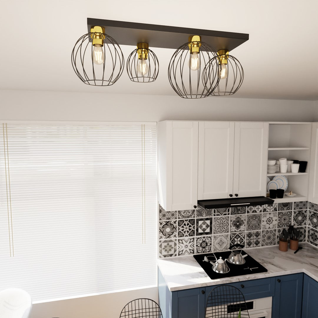 Plafoniera NEST 4 neagra cu auriu