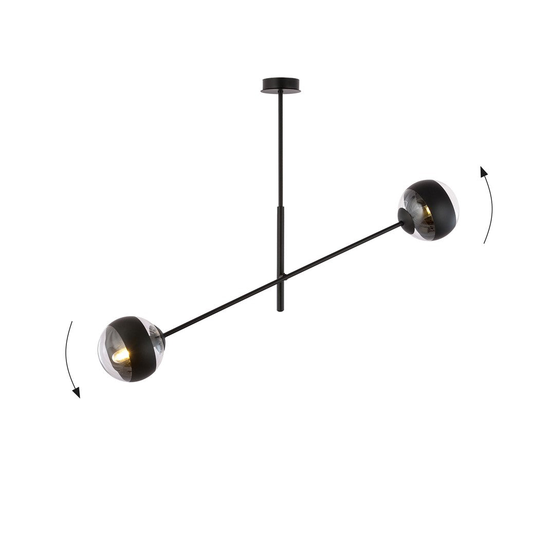 Lustra LINEAR 2 neagra cu abajur dungat