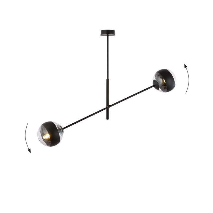 Lustra LINEAR 2 neagra cu abajur dungat