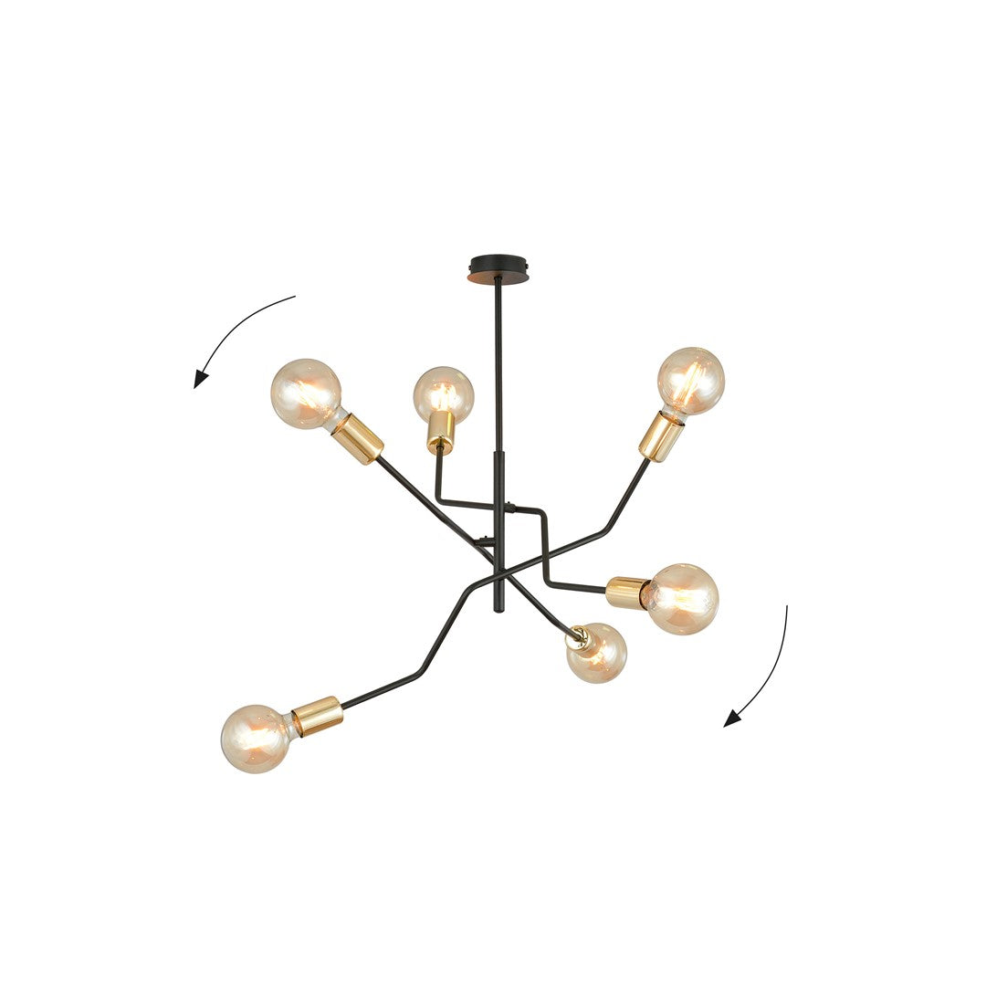 Lustra BOLT 6 neagra cu auriu