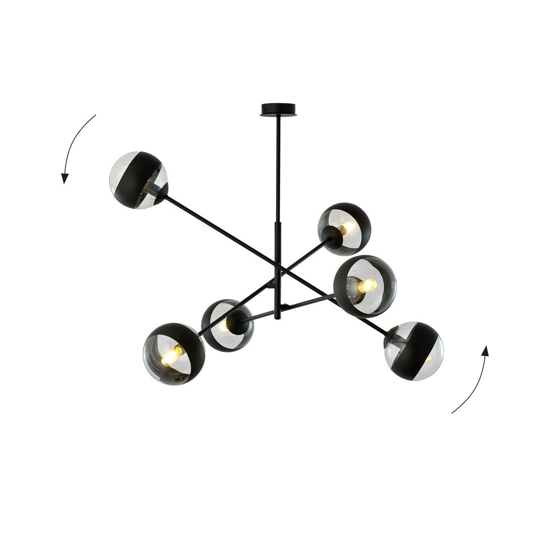 Lustra LINEAR 6 neagra cu abajur dungat