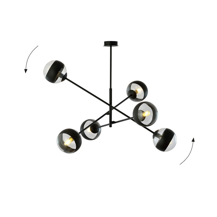 Lustra LINEAR 6 neagra cu abajur dungat