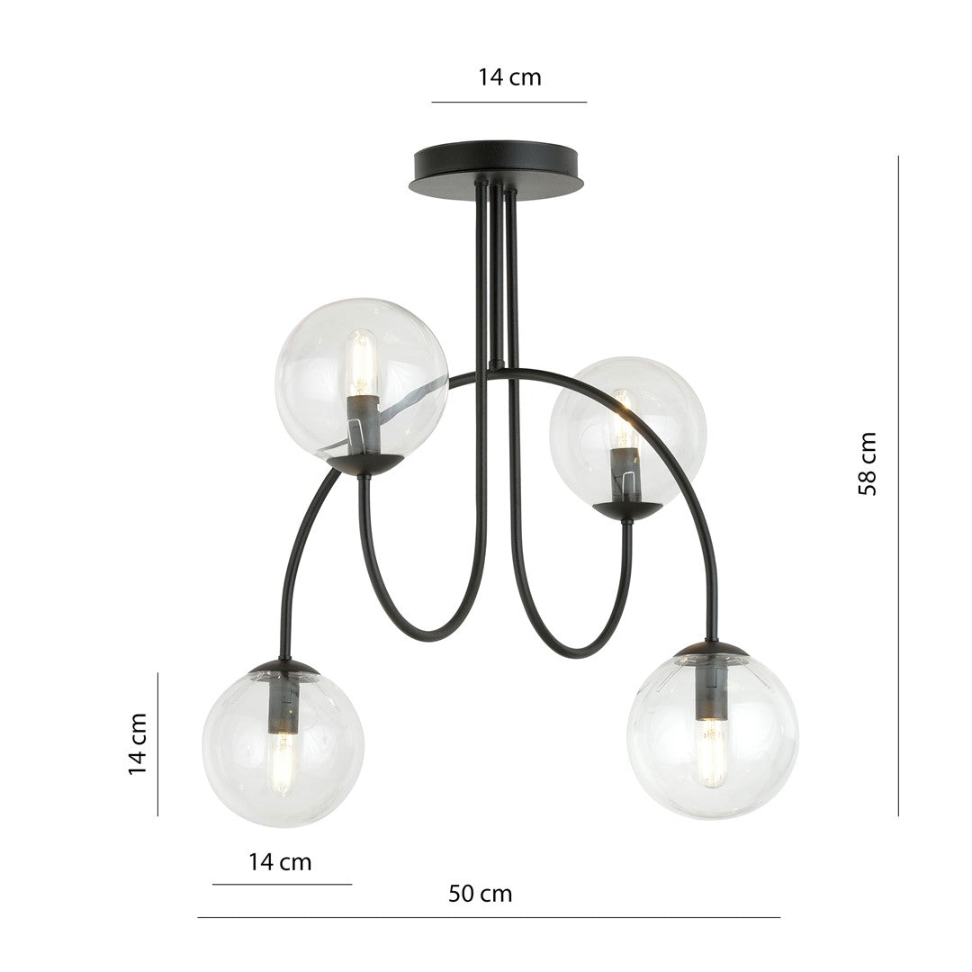 Lustra ARCHI 4A neagra cu abajur transparent