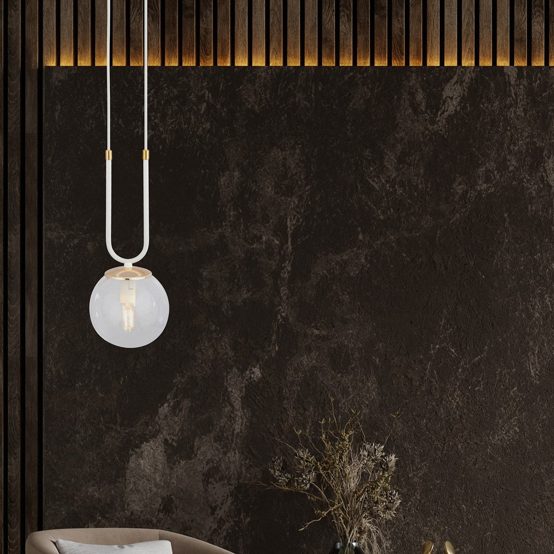 Pendul GLAM 1 alb cu abajur transparent