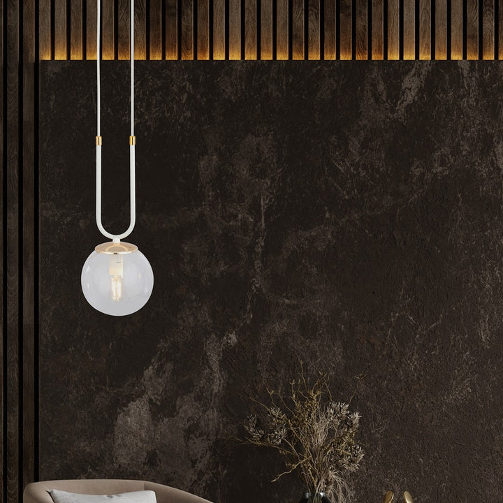 Pendul GLAM 1 alb cu abajur transparent