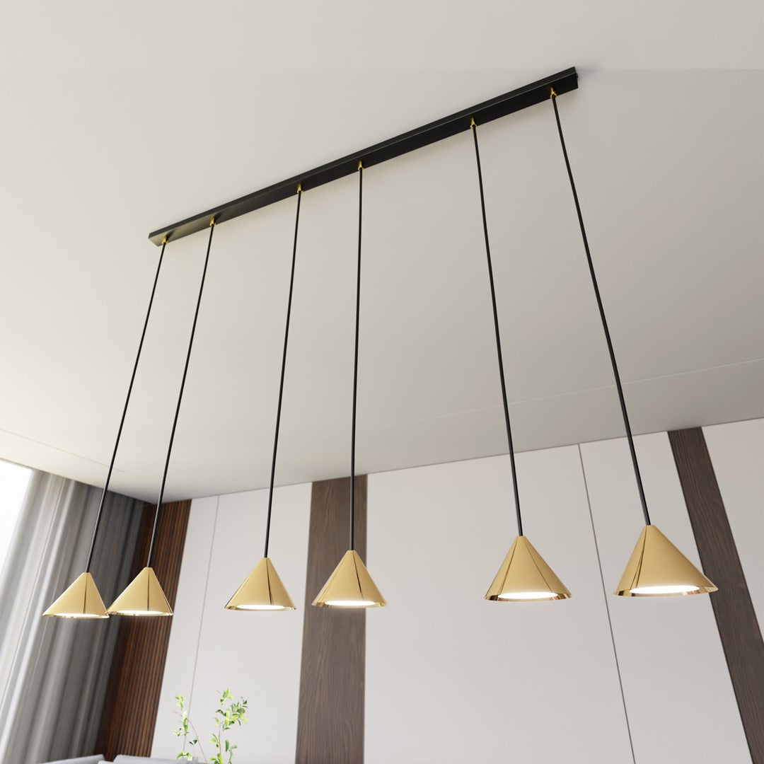 Lustra suspendata cu abajur conic ELIT 6 neagra cu auriu