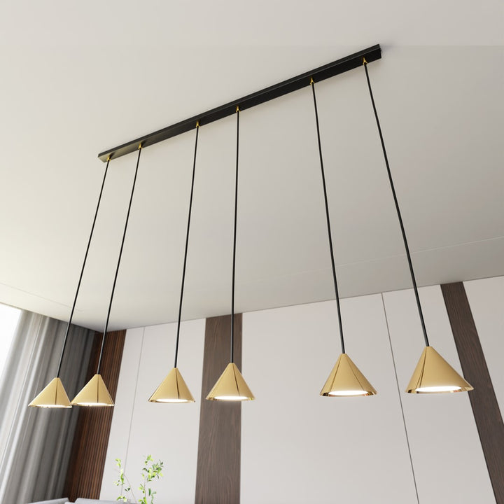 Lustra suspendata cu abajur conic ELIT 6 neagra cu auriu