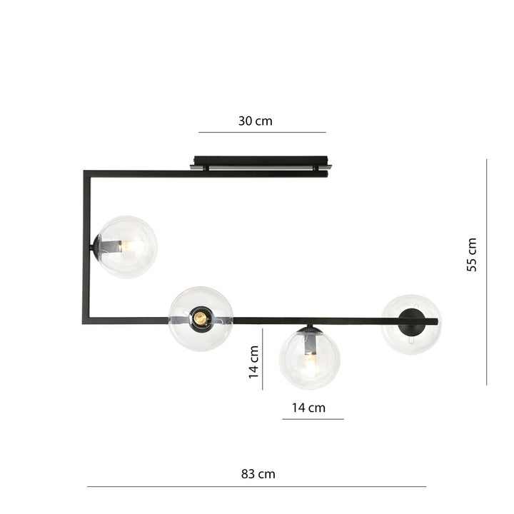 Plafoniera SOMA 4 neagra cu abajur transparent