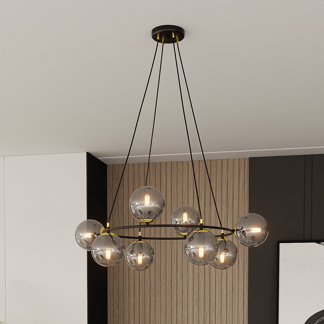 Lustra suspendata AZURA 8 neagra cu abajur grafit